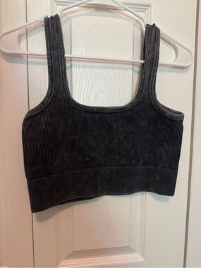 Ribbed Crop Tank Top - Charcoal Gray